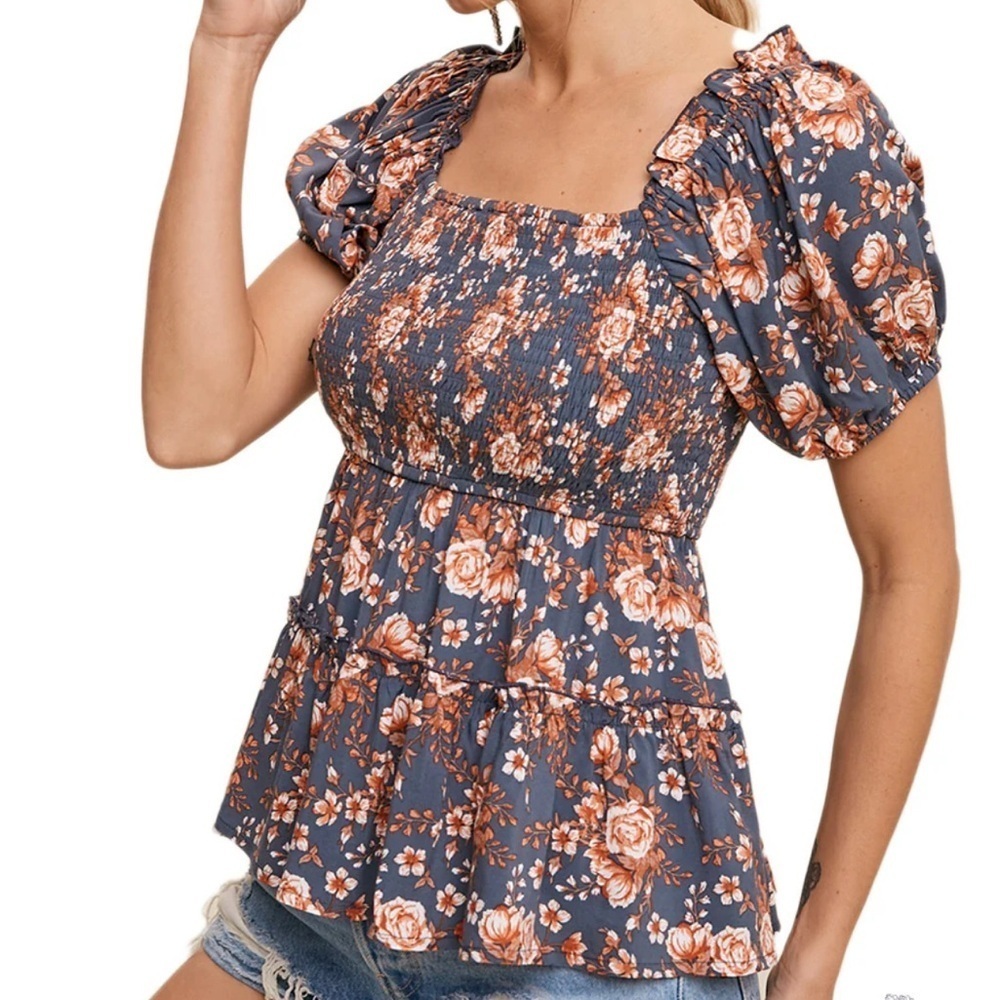 Blue Floral Smocked Babydoll Top by Listicle Size M
Puffed Sleeves Vintage Vibes - Picture 12 of 12